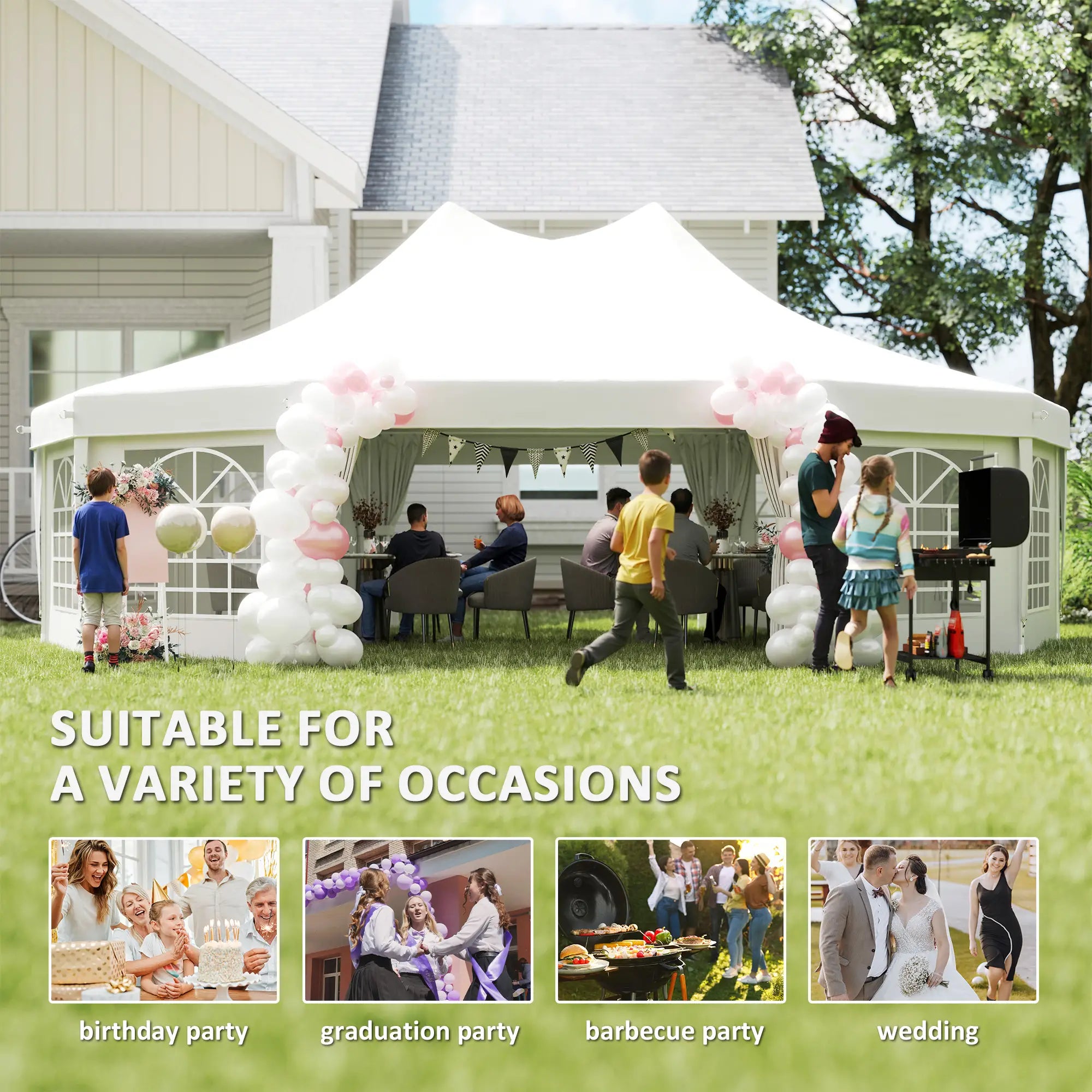 21' x 29' White Wedding Tent, High Peak Decagonal Gazebo With Removable Walls, White Canopy Tents at Gallery Canada
