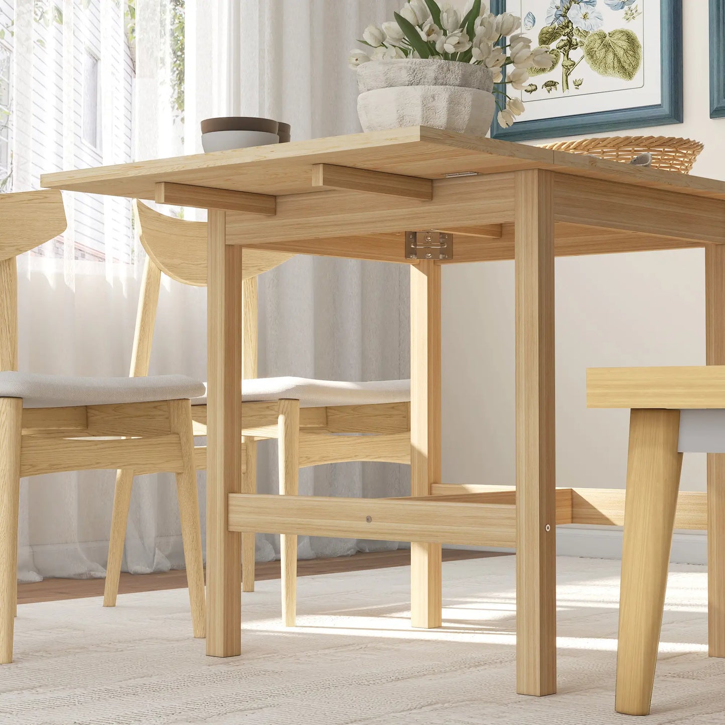 Solid Wood Kitchen Table, Farmhouse Drop Leaf, Folding Dining Table, Nature Wood Dining Tables at Gallery Canada