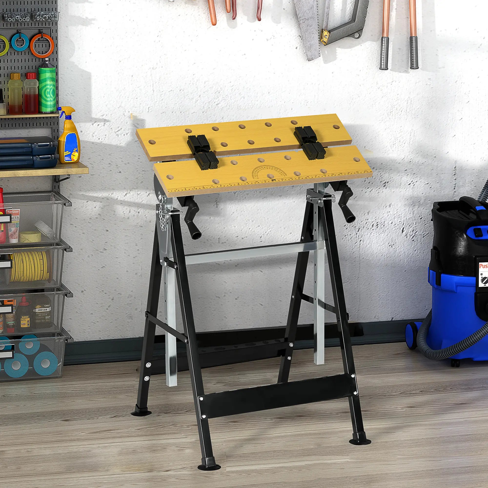 Portable Work Bench, Workshop Tool Stand with 6-Level Height Adjustable Work Table, Carpenter Saw Table with 4 Clamps, Steel Frame, 220lbs Capacity Tool Organizers at Gallery Canada