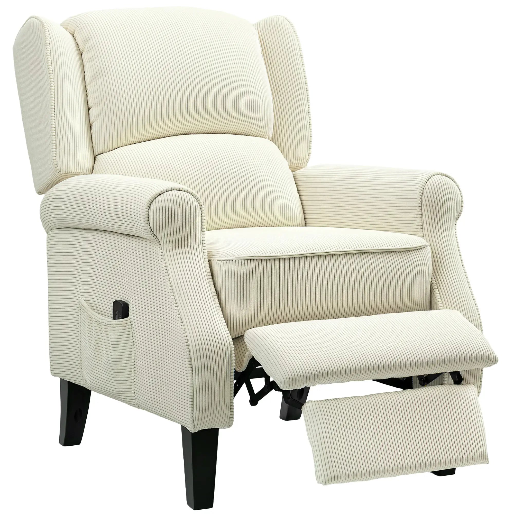 Push Back Recliner Chair, Vibration Massage Recliner for Living Room with Extendable Footrest, Remote, Pocket, Cream Sofas & Reclining Chairs Cream at Gallery Canada