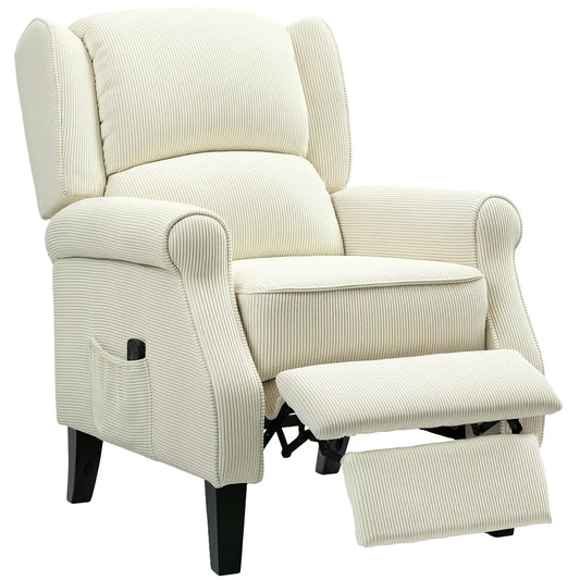 Push Back Recliner Chair, Vibration Massage Recliner for Living Room with Extendable Footrest, Remote, Pocket, Cream Sofas & Reclining Chairs Cream at Gallery Canada