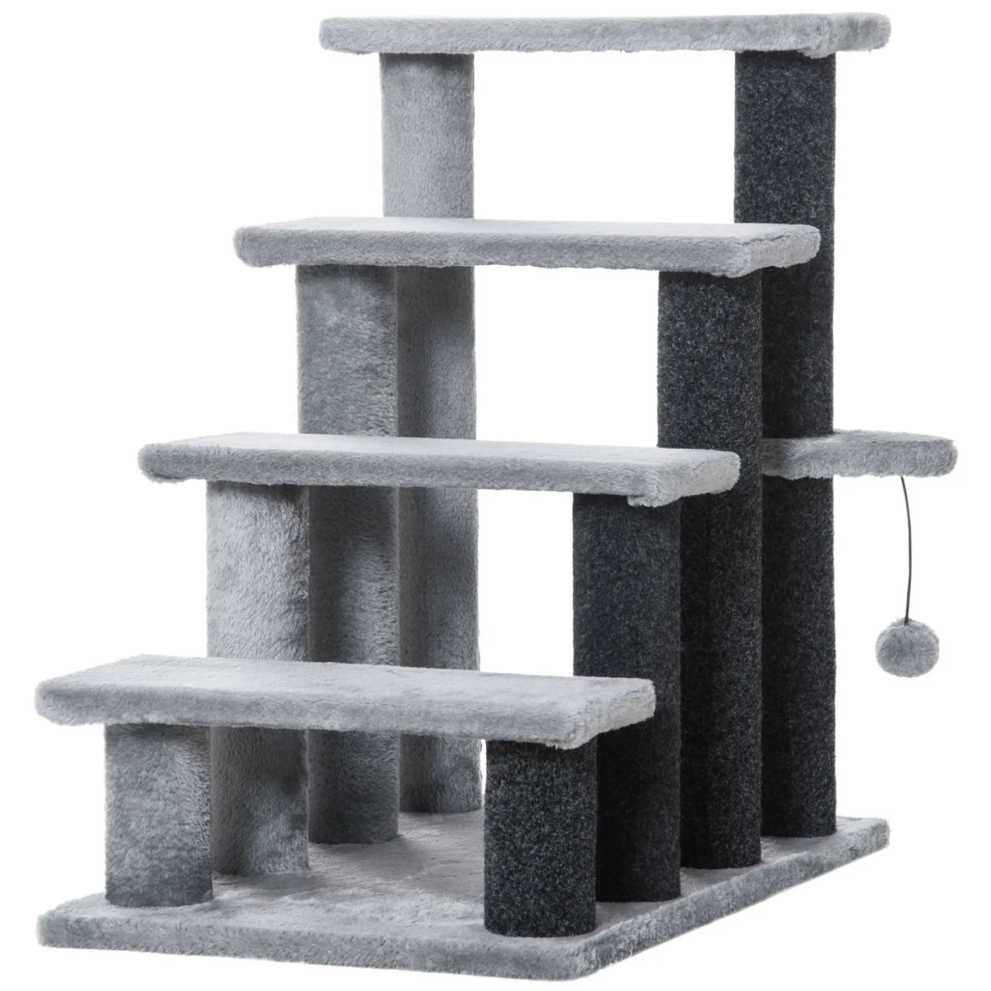 Cat Stairs, 4 Steps, Small Cat Tree with Scratching Posts, 23.5" x 16" x 25" Cat Stairs Light Grey, Black at Gallery Canada