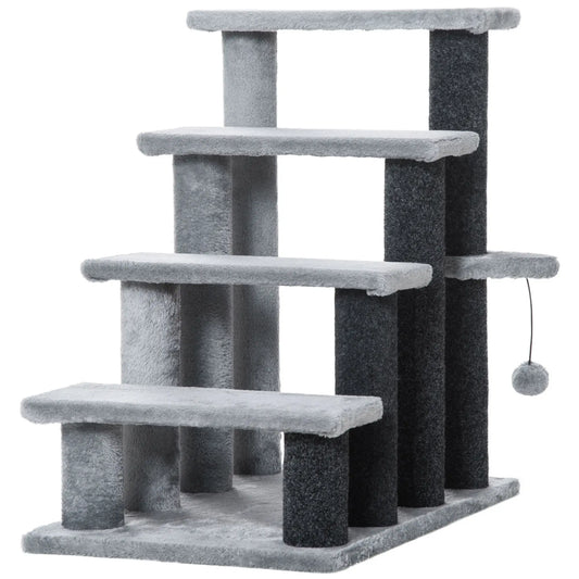 Cat Stairs, 4 Steps, Small Cat Tree with Scratching Posts, 23.5" x 16" x 25" Cat Stairs Light Grey, Black at Gallery Canada