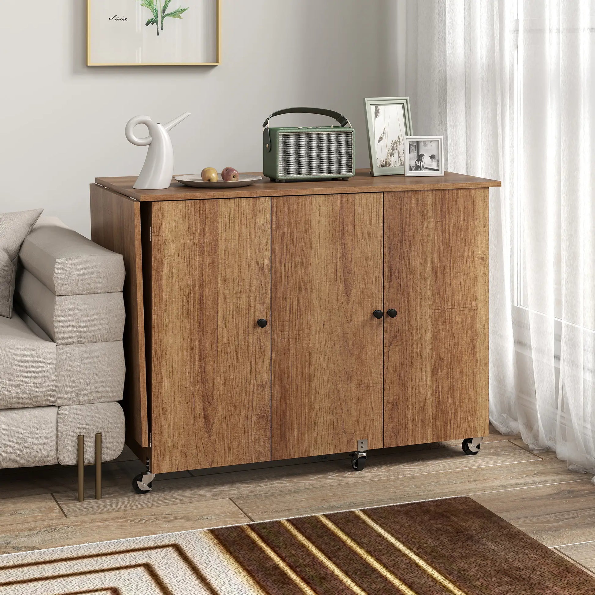 Sewing Machine Table, Drop Leaf, 2 Doors, Adjustable Shelf, Brown Sewing Cabinets at Gallery Canada