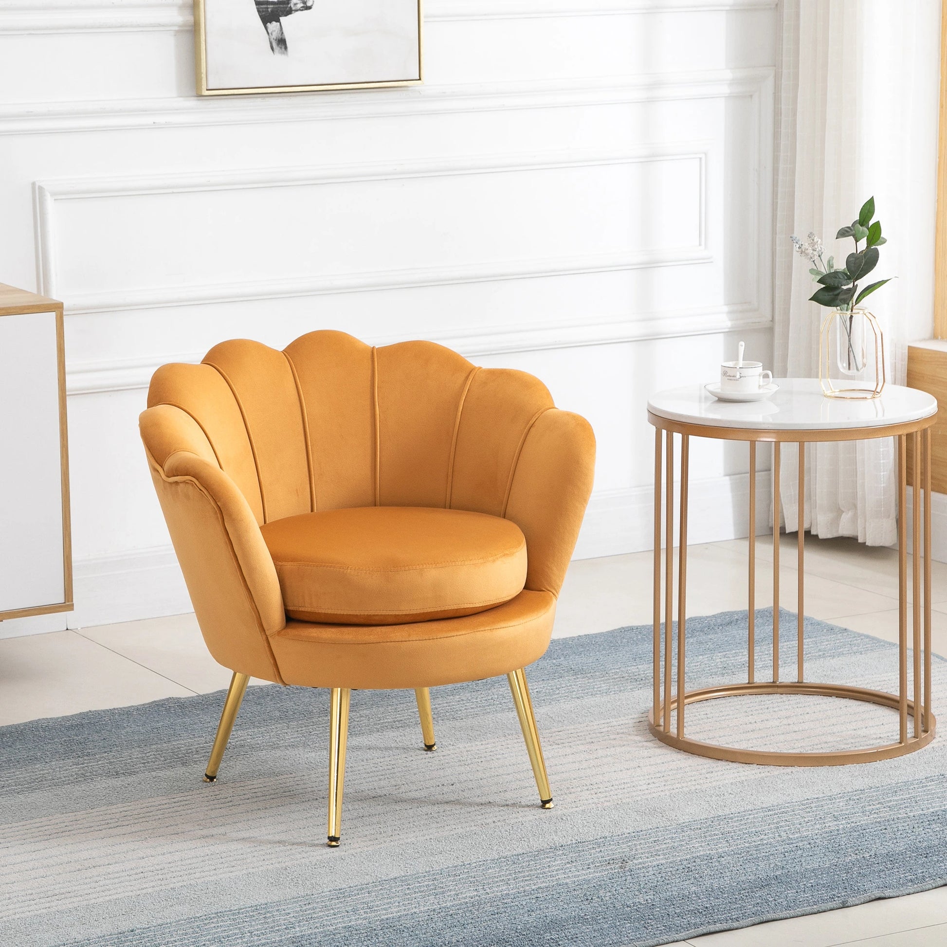 Modern Velvet Accent Chair, Gold Metal Legs, 1-Piece, Yellow Accent Chairs at Gallery Canada