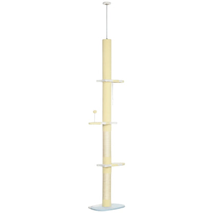 87"-102" Cat Tree, Sisal Scratching Posts, Anti-Tip Kit, Yellow Floor to Ceiling Cat Trees Yellow, white and blue at Gallery Canada