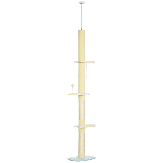 87"-102" Cat Tree, Sisal Scratching Posts, Anti-Tip Kit, Yellow Floor to Ceiling Cat Trees Yellow, white and blue at Gallery Canada