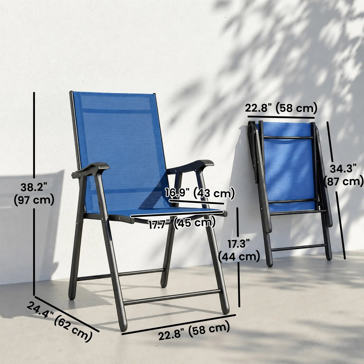 Folding Patio Chairs Set Of 2, High Back Outdoor Dining Chairs, Blue Patio Chairs at Gallery Canada