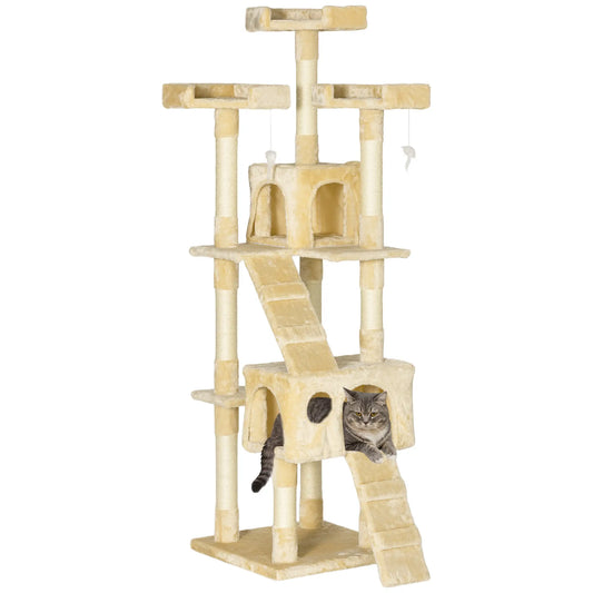 68-Inch Multi-Level Cat Scratching Tree, Activity Center, Beige Cat Towers Beige at Gallery Canada