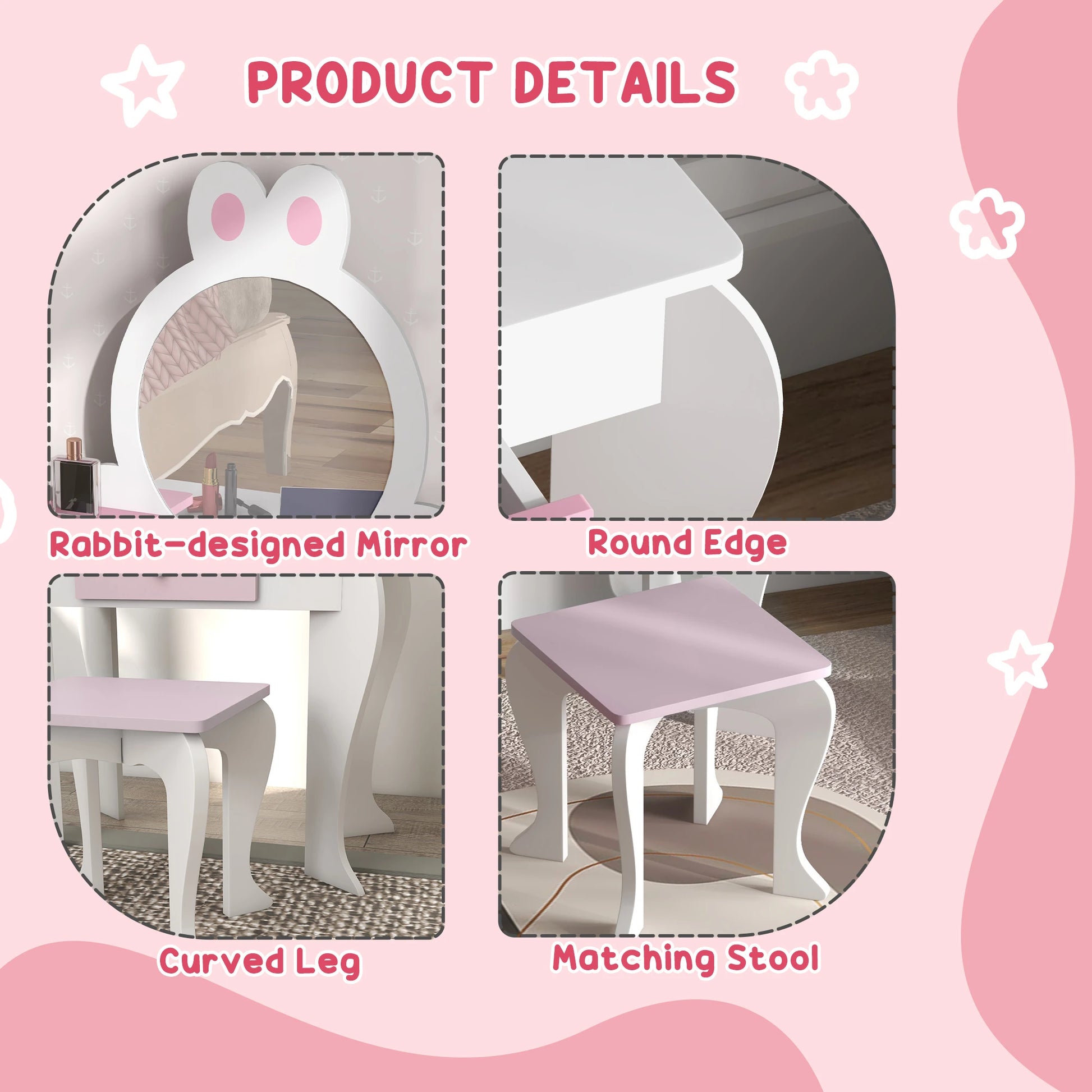 Kids Makeup Vanity Set with Stool, Mirror, Drawer, White Toy Vanity at Gallery Canada
