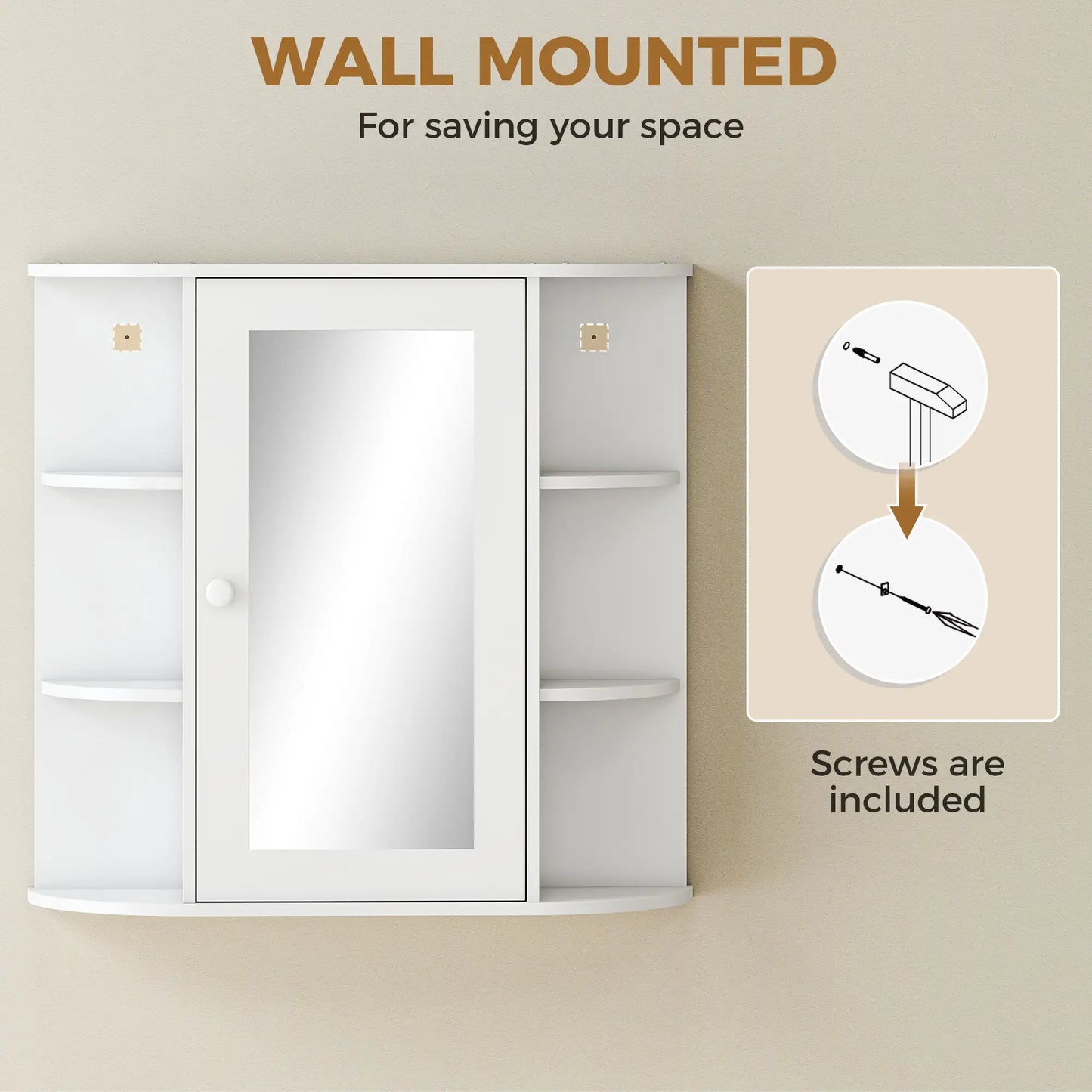 Mirrored Bathroom Wall Cabinet, Wall Mounted, With Door & Shelves, White Mirror Medicine Cabinets at Gallery Canada