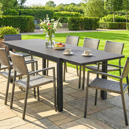 Expandable Outdoor Dining Table, 55"-95", Tempered Glass Top, Aluminum Frame, Black Patio Dining Tables at Gallery Canada