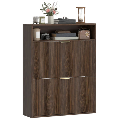 Shoe Cabinet 2 Flip Drawers, Narrow Storage, Top Shelf Shoe Storage Cabinets & Racks Coffee, Light Brown at Gallery Canada