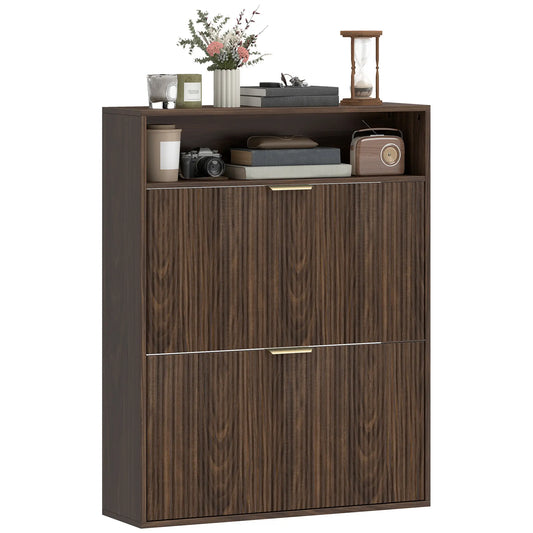Shoe Cabinet 2 Flip Drawers, Narrow Storage, Top Shelf Shoe Storage Cabinets & Racks Coffee, Light Brown at Gallery Canada