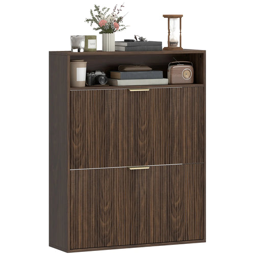 Shoe Cabinet 2 Flip Drawers, Narrow Storage, Top Shelf