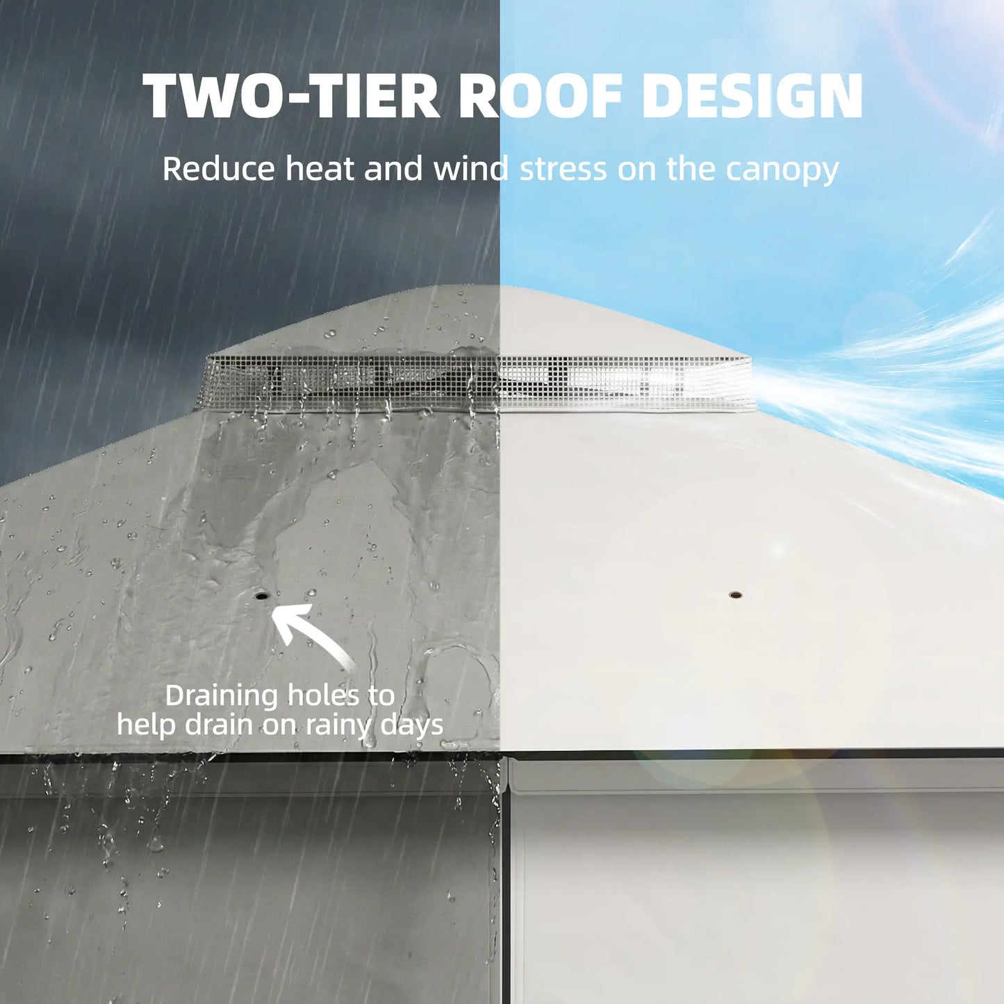 10' x 12' Patio Gazebo, Double Roof Canopy Shelter, Steel Frame, Light Grey Gazebos at Gallery Canada