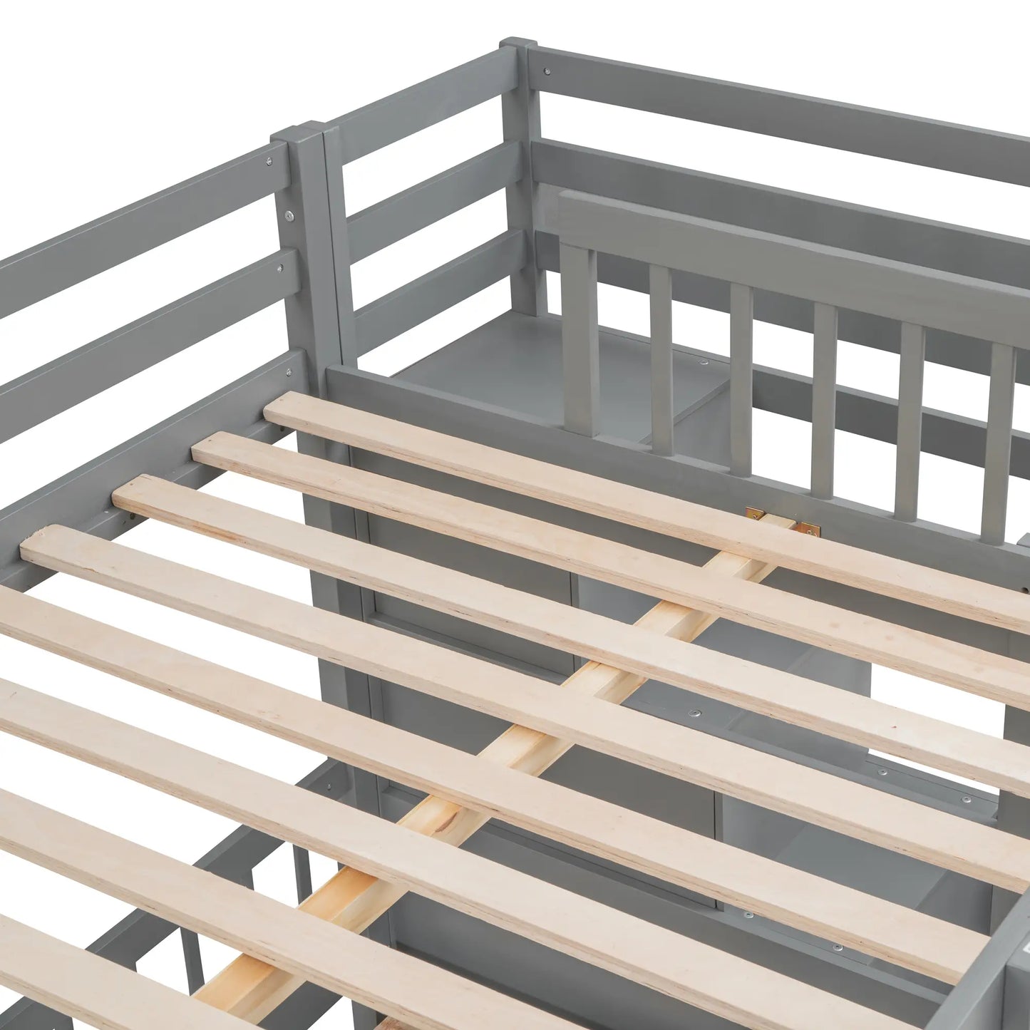 Over Twin Bunk Bed with Study Desk, Drawers, Shelves, 98" L x 80" W x 64.5" H, Grey Bed Frames at Gallery Canada