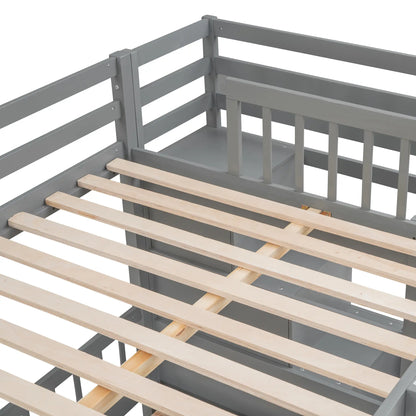 Over Twin Bunk Bed with Study Desk, Drawers, Shelves, 98" L x 80" W x 64.5" H, Grey Bed Frames at Gallery Canada