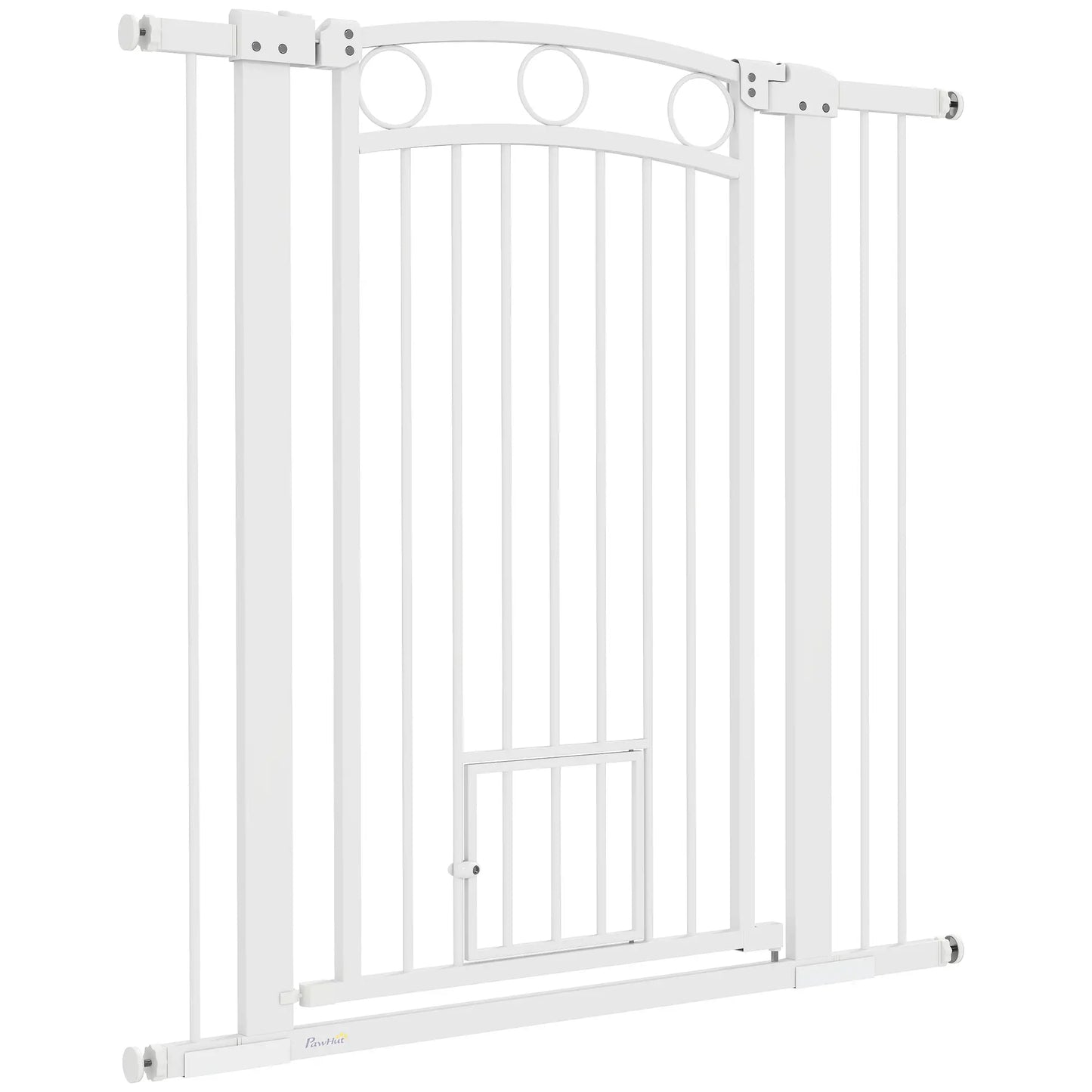 42" Extra Tall Dog Gate With Cat Door, 2 Extension Kits, 30"-41" Width Houses, Kennels & Pens White at Gallery Canada