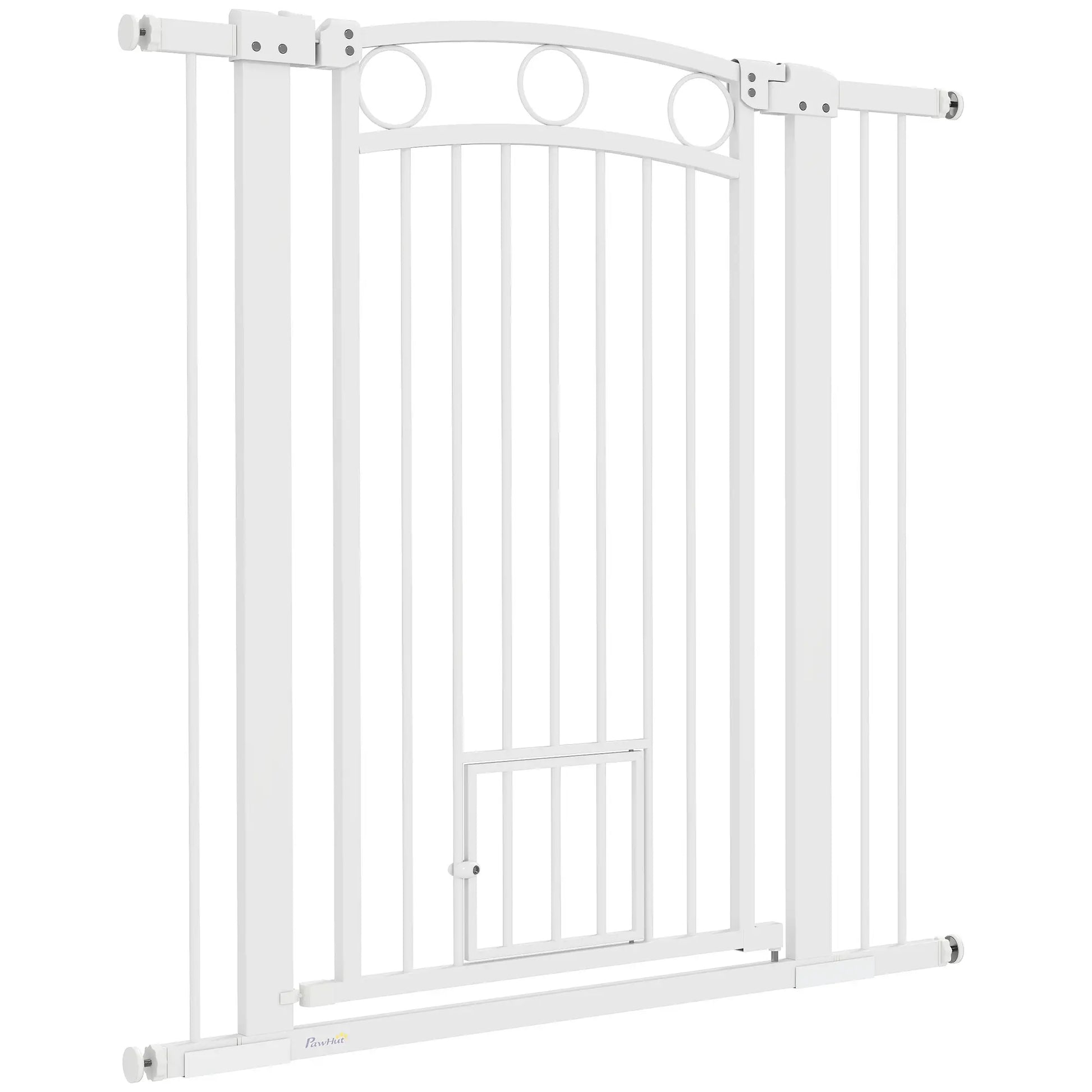 42" Extra Tall Dog Gate With Cat Door, 2 Extension Kits, 30"-41" Width Houses, Kennels & Pens White at Gallery Canada