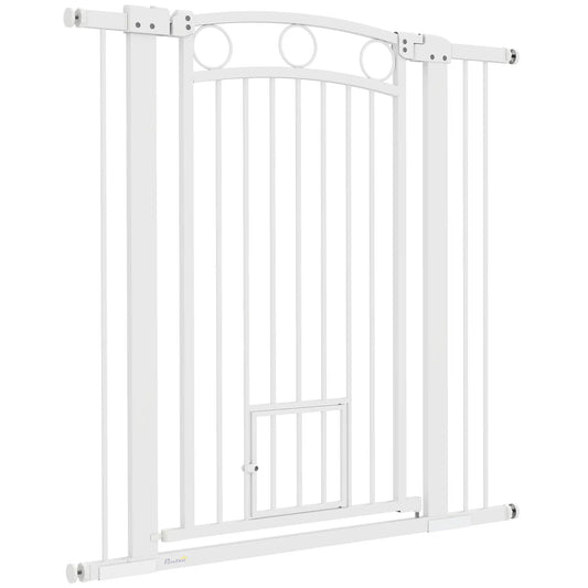 42" Extra Tall Dog Gate With Cat Door, 2 Extension Kits, 30"-41" Width Houses, Kennels & Pens White at Gallery Canada