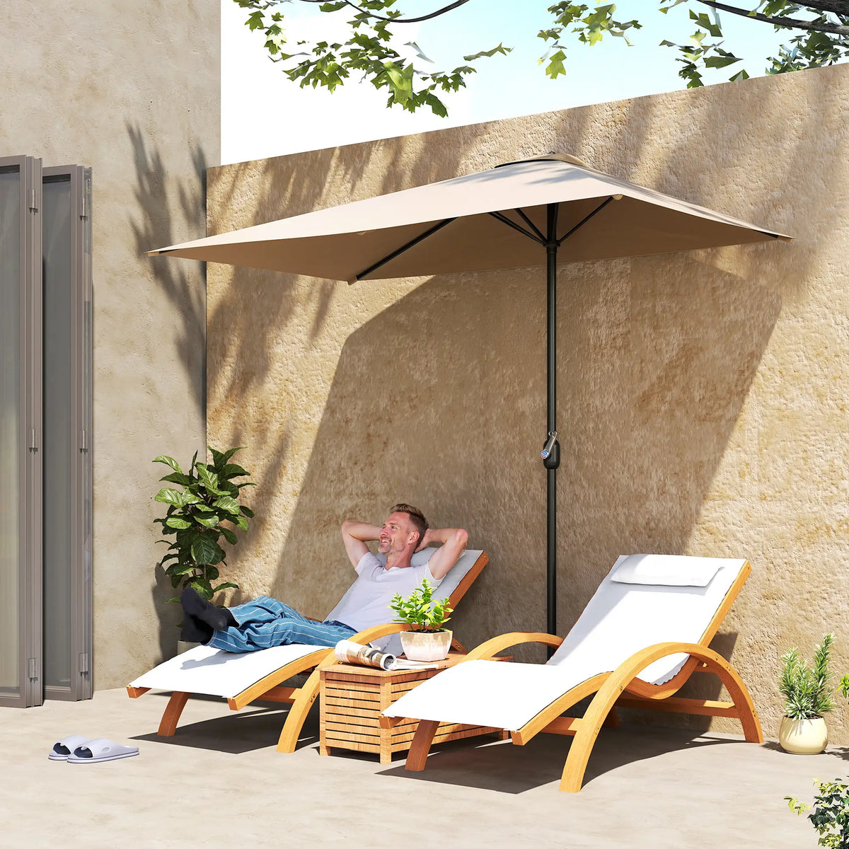 8ft Half Round Outdoor Patio Umbrella, Sun Shade, 5 Ribs