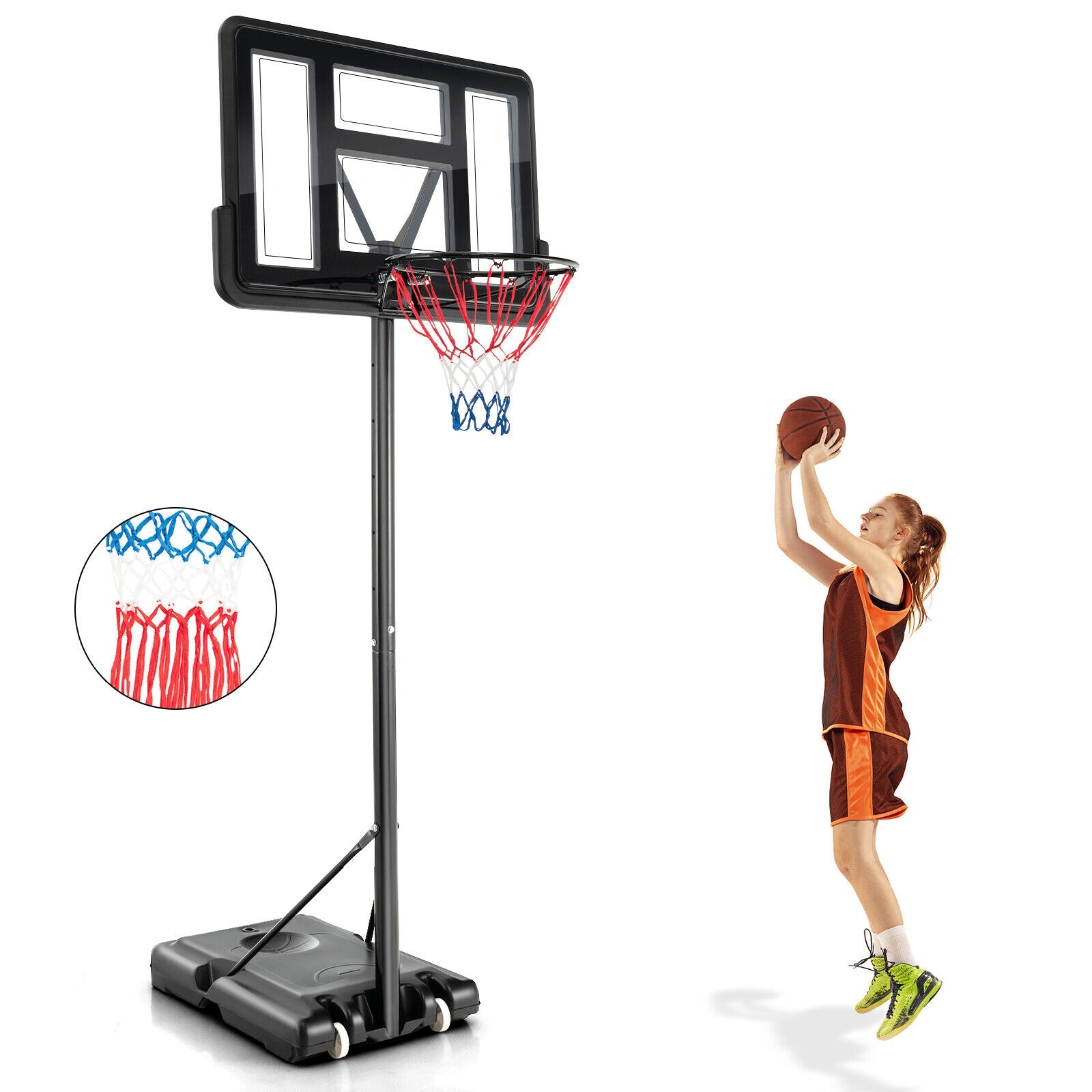 4.25-10 Feet Basketball Hoop System, Adjustment Holes, 2 Nets, Black Sport Equipments Black at Gallery Canada