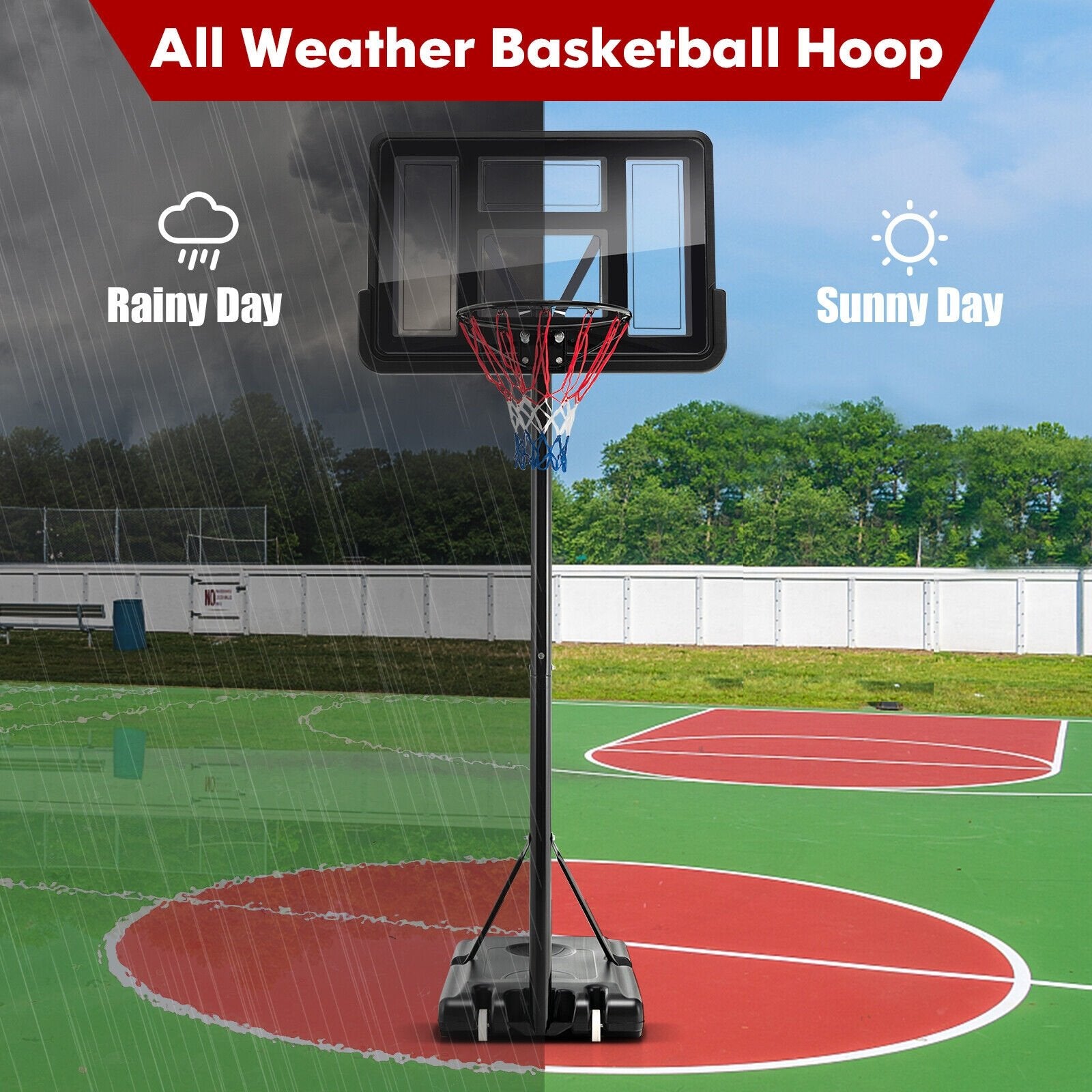 4.25-10 Feet Adjustable Basketball Hoop System with 44 Inch Backboard-A, Black - Gallery Canada