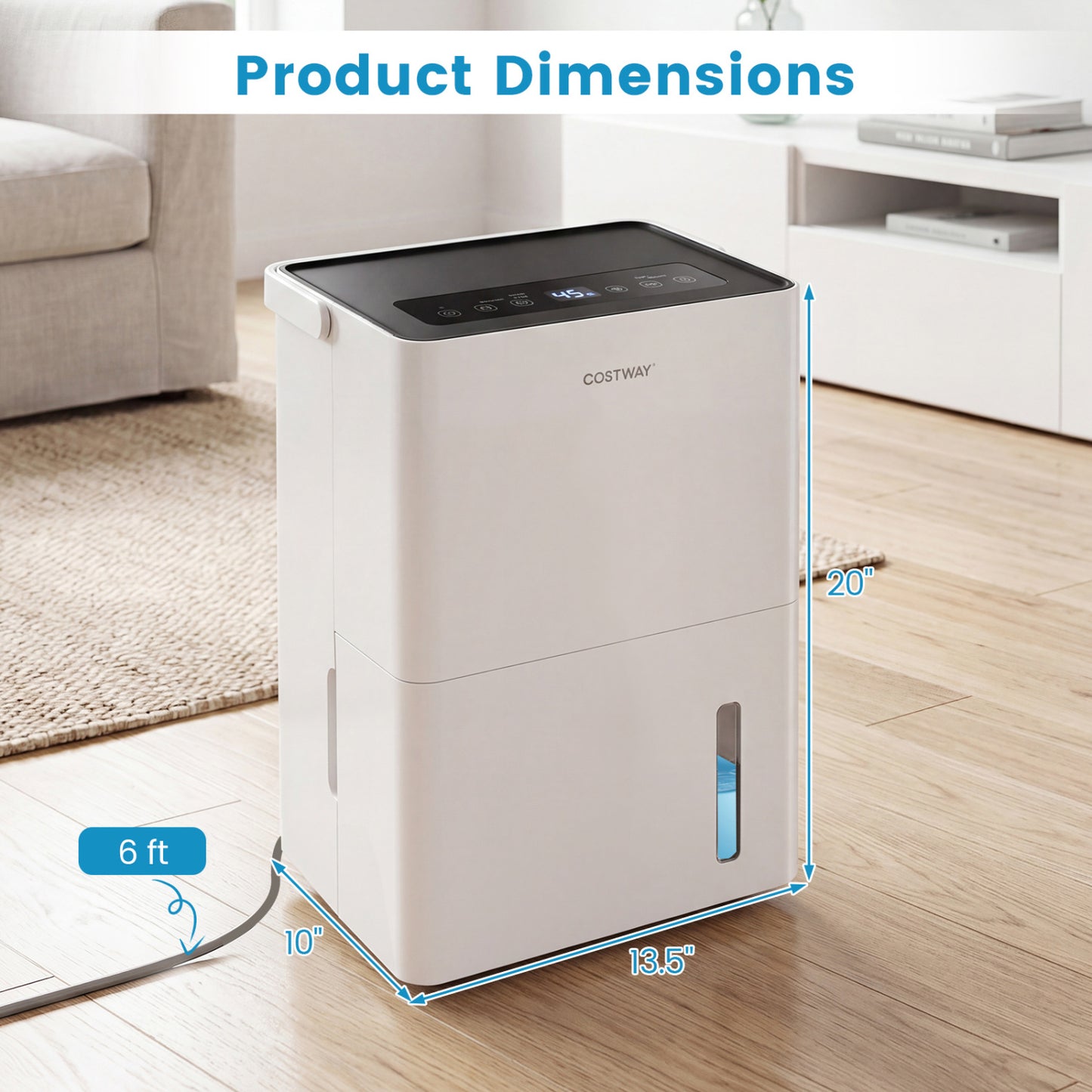 4000 Sq.Ft 80 Pint Compressor Dehumidifier with Drain HoseSmart Humidity Control and Child Lock, White