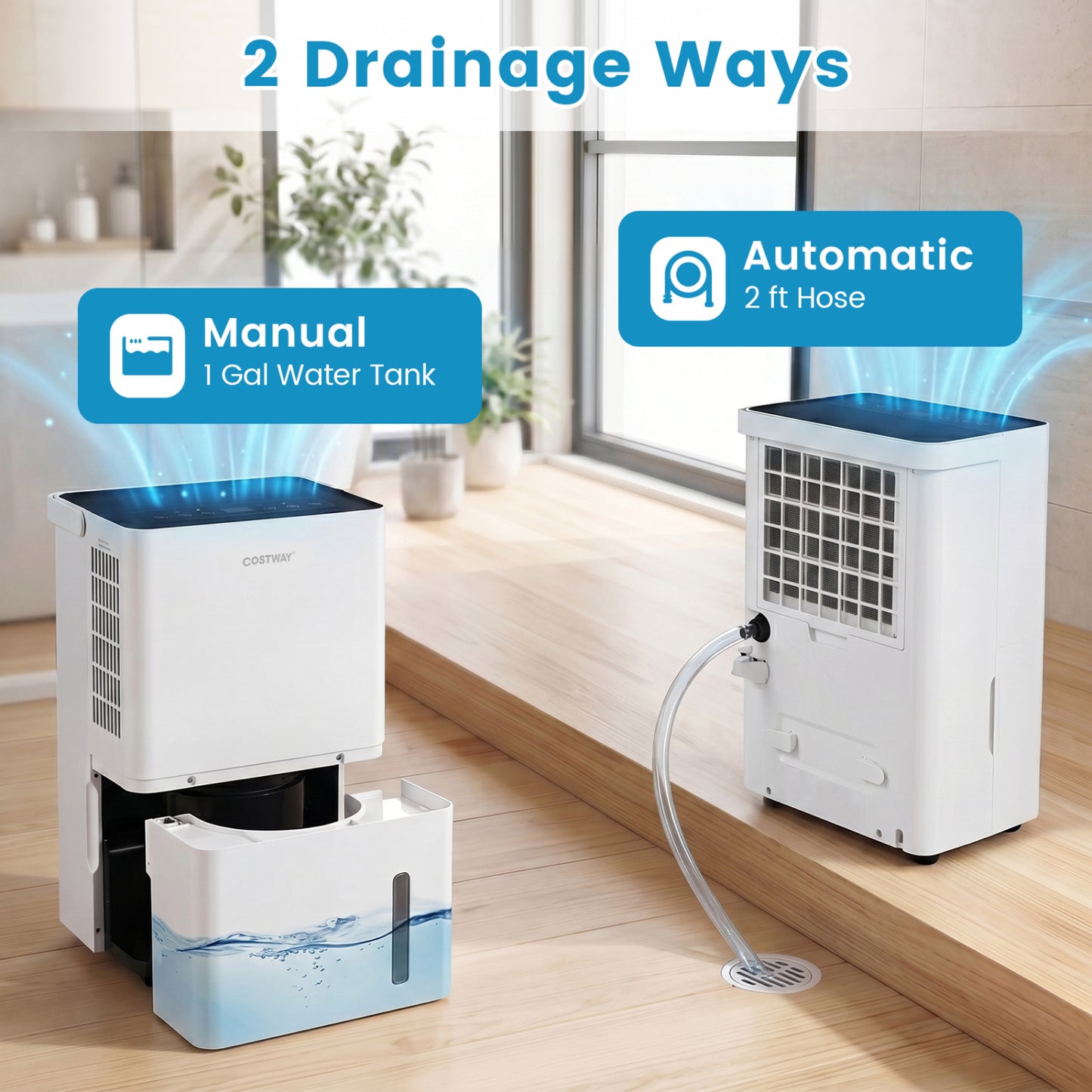 4000 Sq.Ft 80 Pint Compressor Dehumidifier with Drain HoseSmart Humidity Control and Child Lock, White