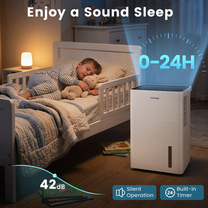 4000 Sq.Ft 80 Pint Compressor Dehumidifier with Drain HoseSmart Humidity Control and Child Lock, White
