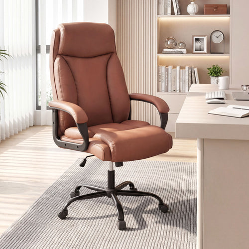 400LBS Big And Tall Executive Chair, Ergonomic Leather Computer Chair, Brown