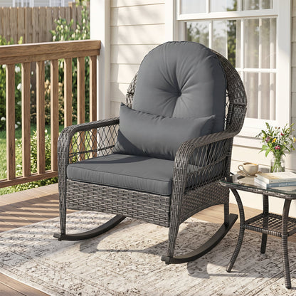 400 Lbs Patio Rattan Rocker Chair with Anti-Tip Stoppers, Gray