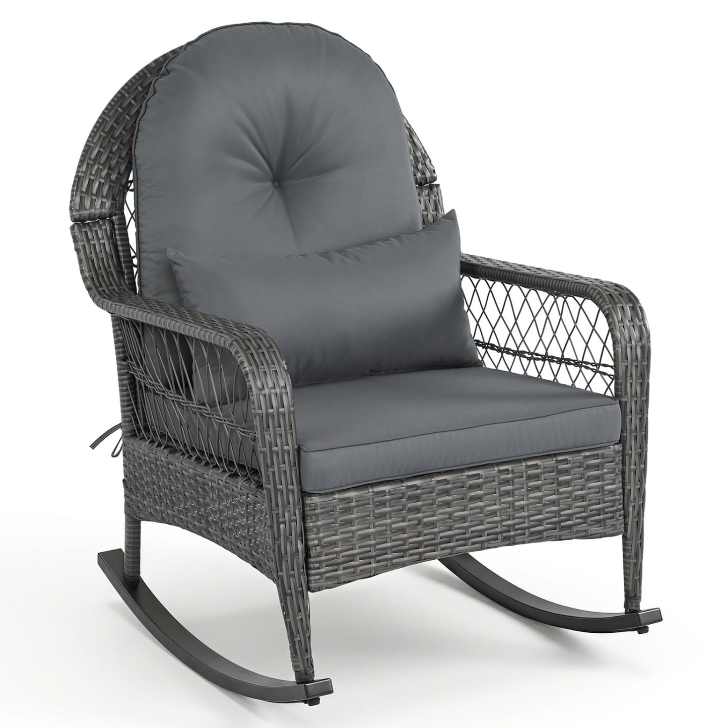 400 Lbs Patio Rattan Rocker Chair with Anti-Tip Stoppers, Gray