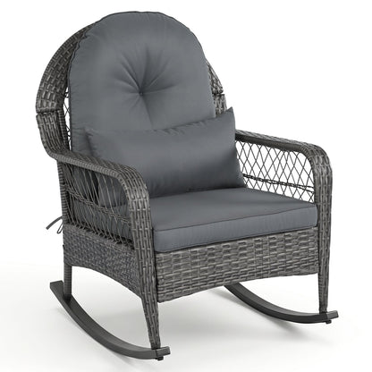 400 Lbs Patio Rattan Rocker Chair with Anti-Tip Stoppers, Gray