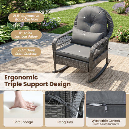 400 Lbs Patio Rattan Rocker Chair with Anti-Tip Stoppers, Gray