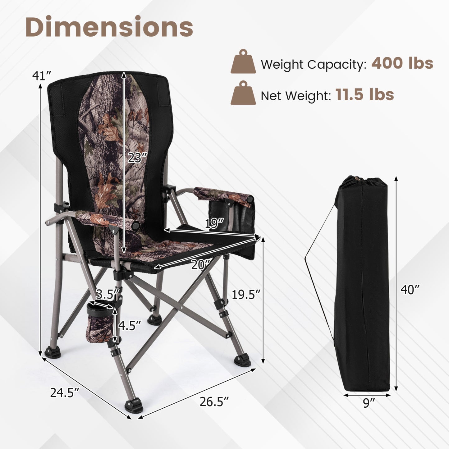 400 LBS Folding Camping Chair With Covers, Black Camping Furniture at Gallery Canada