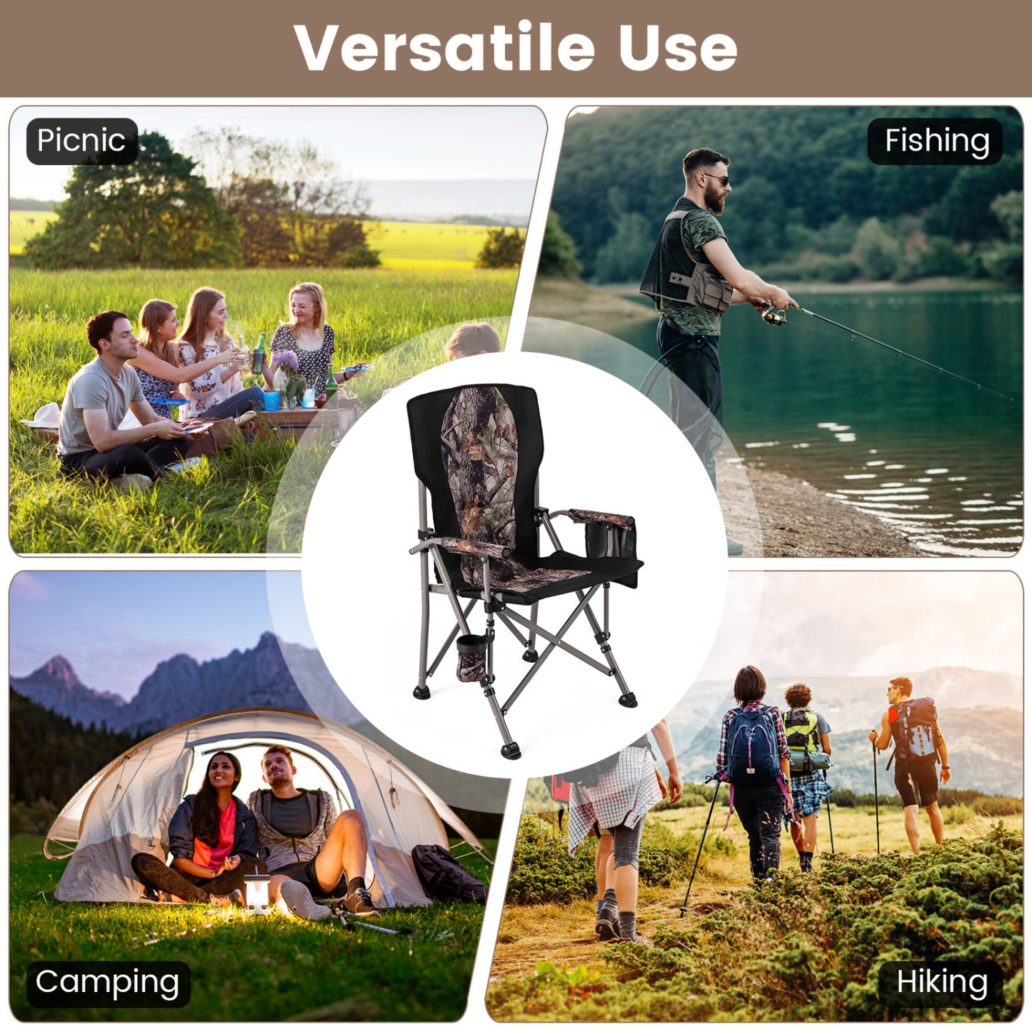 400 LBS Folding Camping Chair With Covers, Black Camping Furniture at Gallery Canada