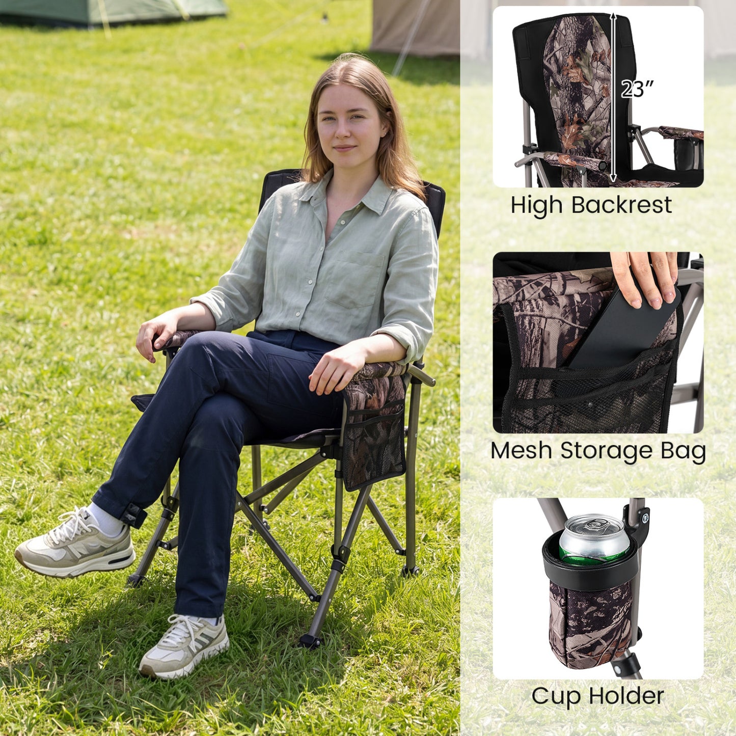 400 LBS Folding Camping Chair With Covers, Black Camping Furniture at Gallery Canada