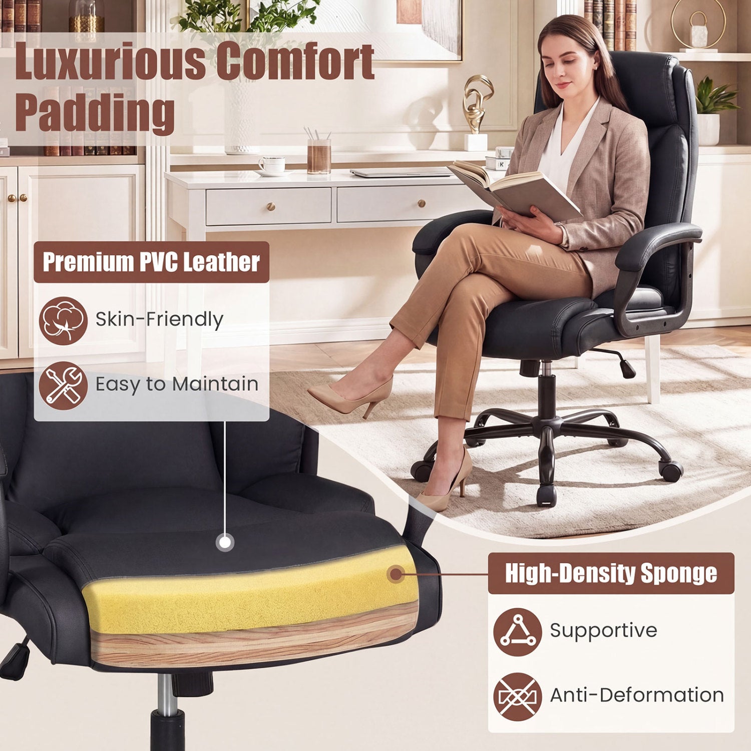 400 Pounds Adjustable High Back Leather Office Chair Big and Tall Chairs at Gallery Canada