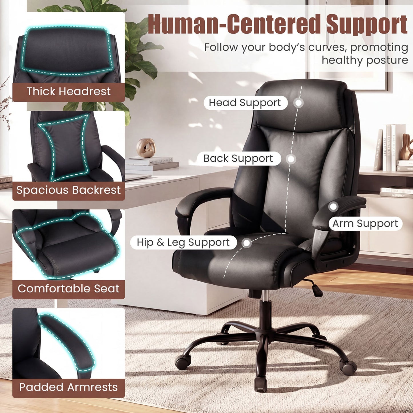 400 Pounds Adjustable High Back Leather Office Chair Big and Tall Chairs at Gallery Canada