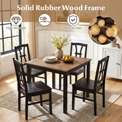 Set of 2 Dining Chairs, 400 lbs Capacity, Rubber Wood, Black