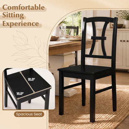 Set of 2 Dining Chairs, 400 lbs Capacity, Rubber Wood, Black