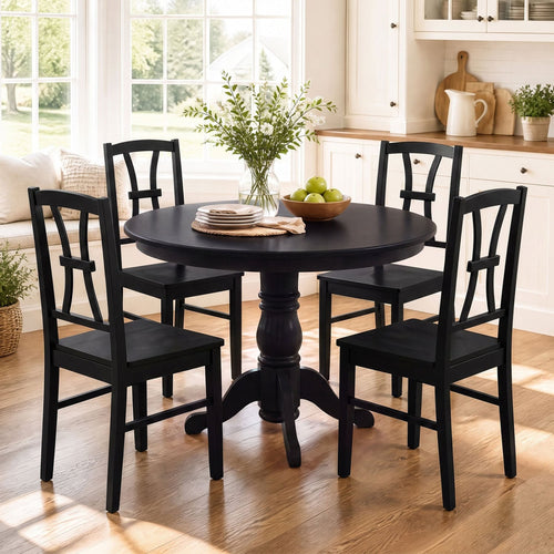 Dining Chair Set of 4, 400 lbs Capacity, Rubber Wood, Black