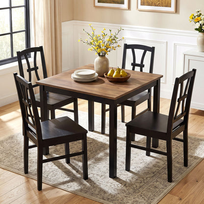 400 lbs Dining Chair Set of 4, Cross Backrest, Rubber Wood Frame, Black