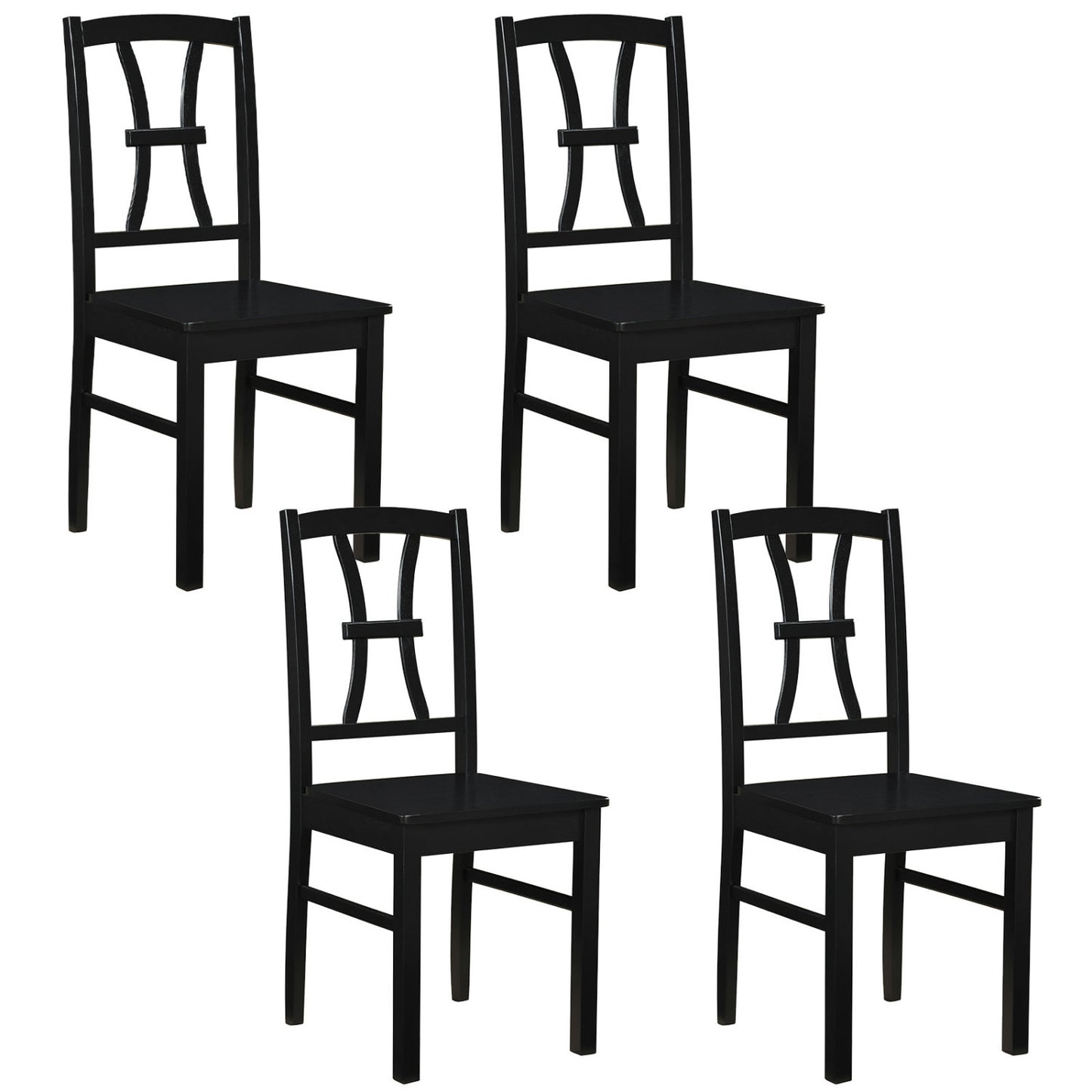 400 lbs Dining Chair Set of 4, Cross Backrest, Rubber Wood Frame, Black