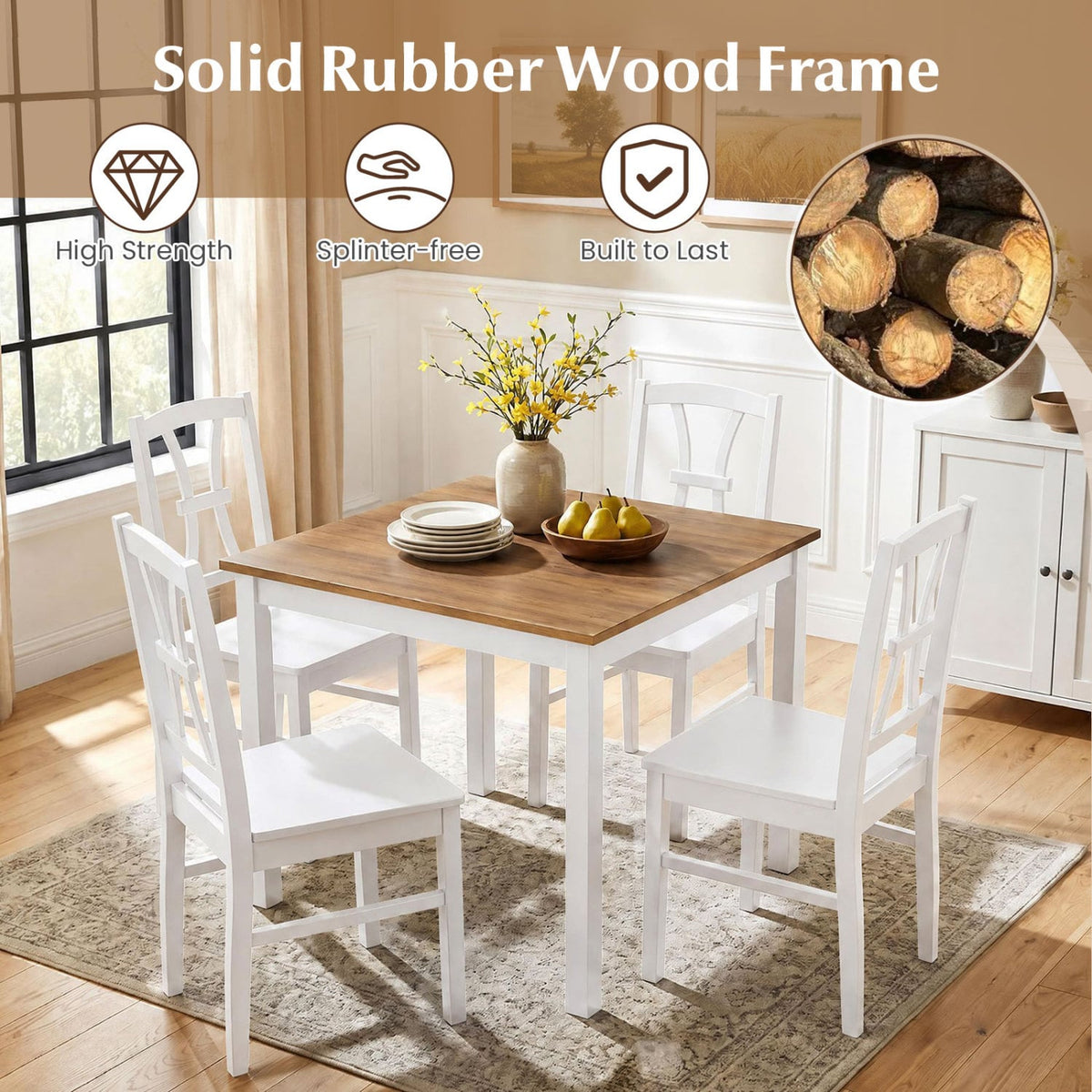 Dining Chair Set of 4, 400 lbs, Rubber Wood Frame, White Dining Chairs at Gallery Canada