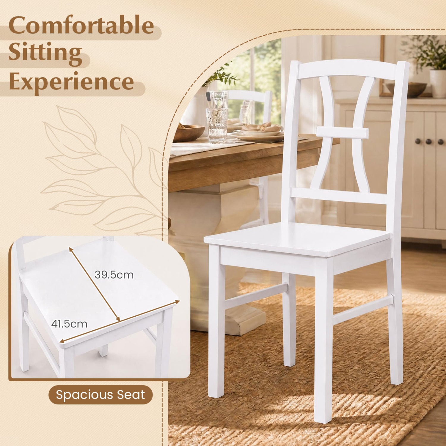 Dining Chair Set of 4, 400 lbs, Rubber Wood Frame, White Dining Chairs at Gallery Canada
