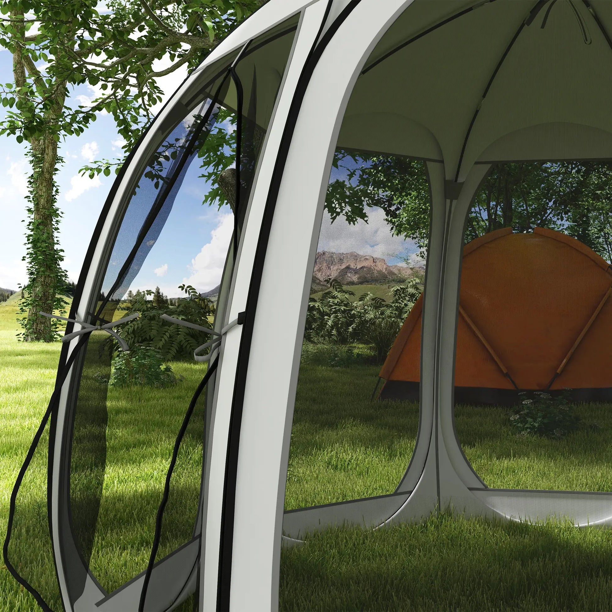 11' x 11.5' Screen Tent, Pop Up Camping Gazebo, Cream White Pop Up Canopies at Gallery Canada