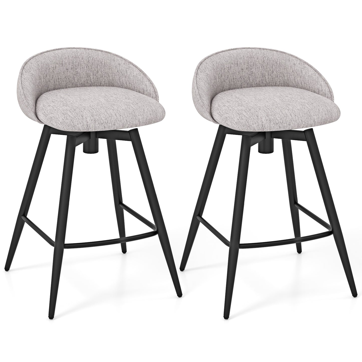 Upholstered Bar Stools Set of 2 with Footrest and Backrest, Gray Bar Stools Gray at Gallery Canada